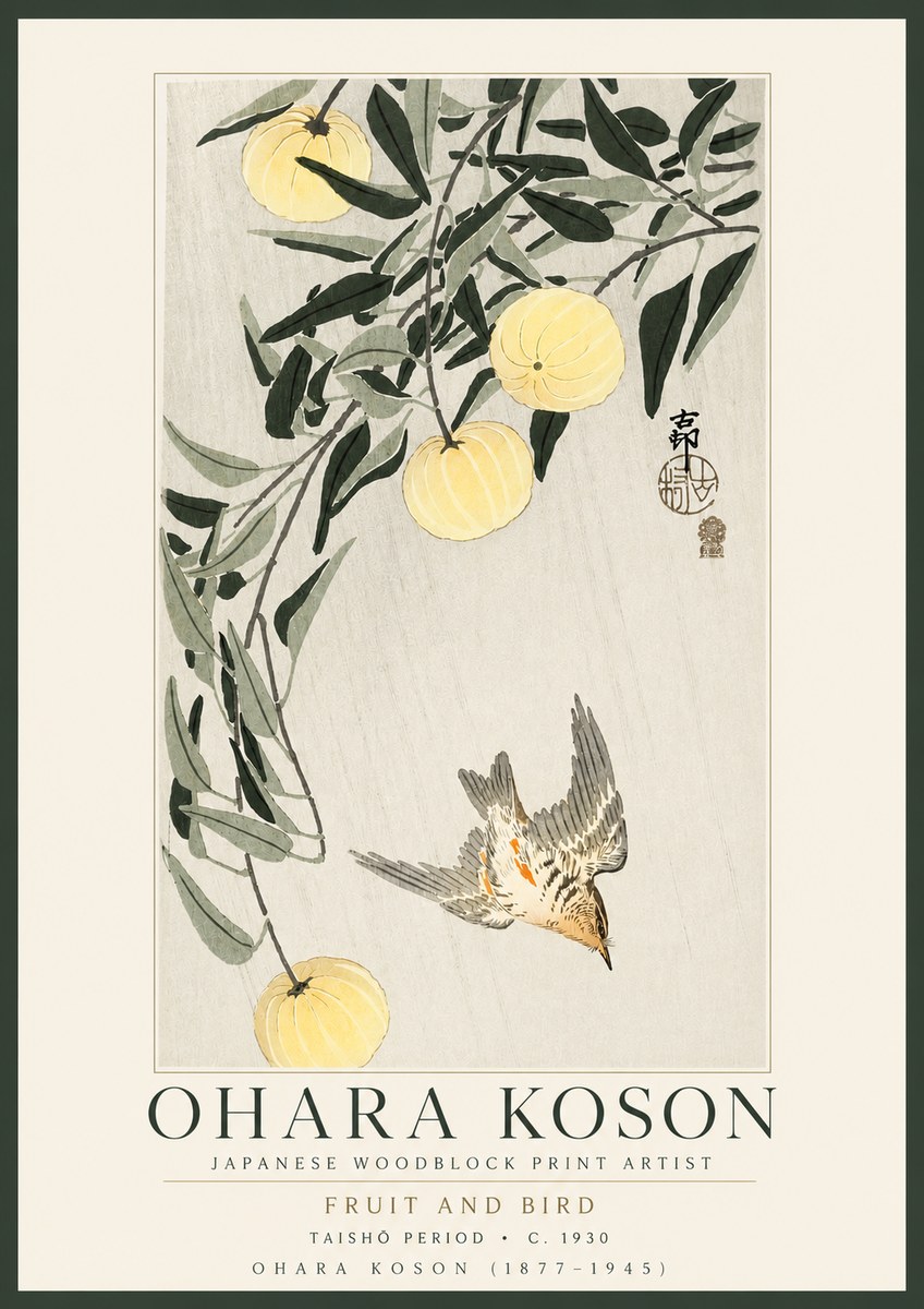 Ohara Koson Fruit and Bird No3 - Juliste
