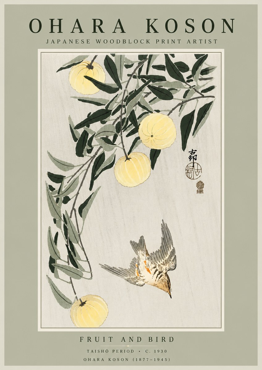 Ohara Koson Fruit and Bird No6 - Juliste
