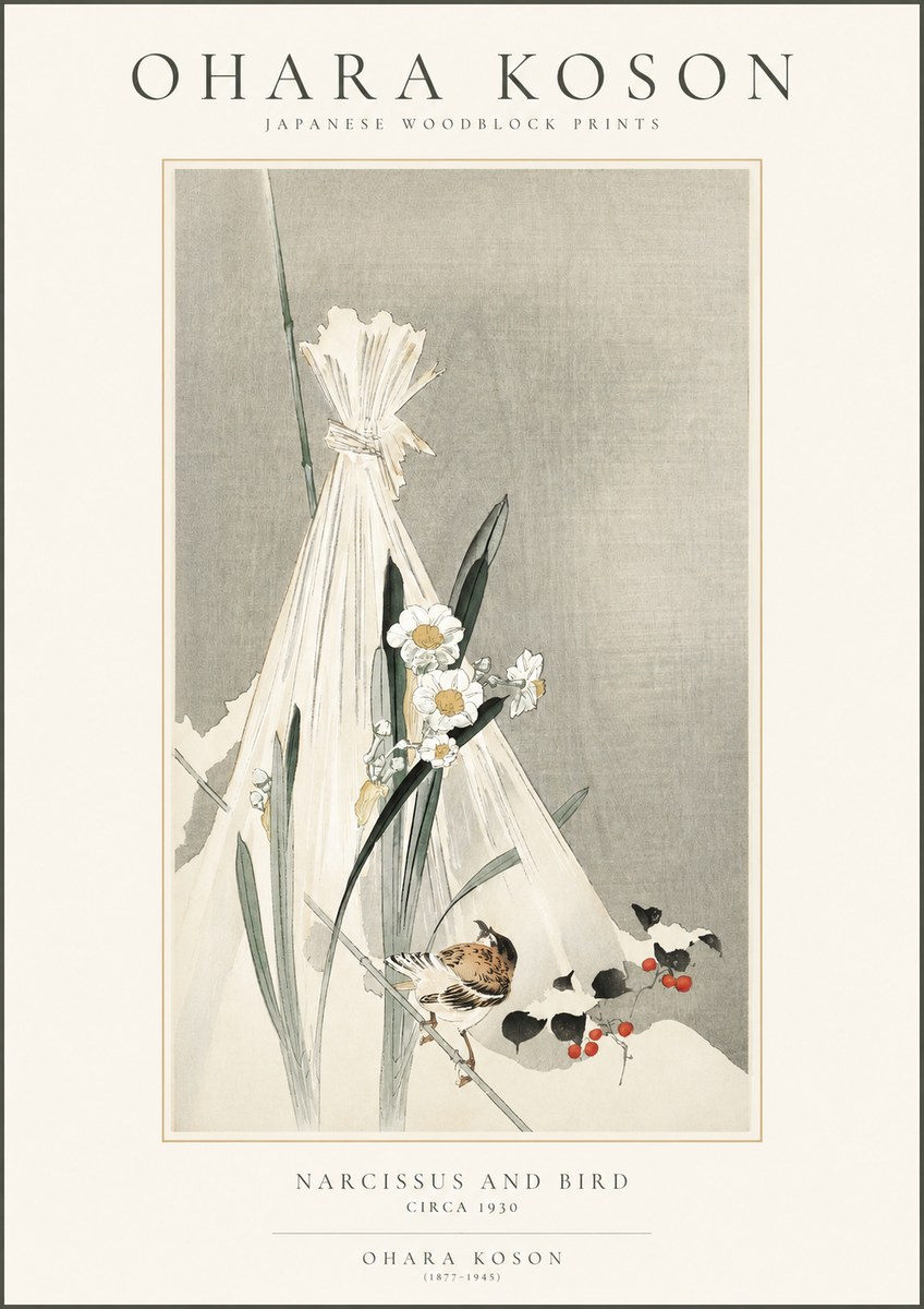 Ohara Koson Narcissus and Bird No1 - Juliste
