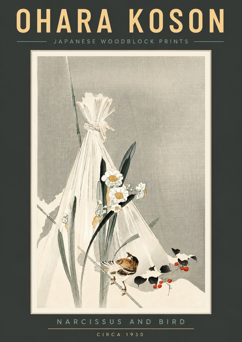 Ohara Koson Narcissus and Bird No2 - Juliste