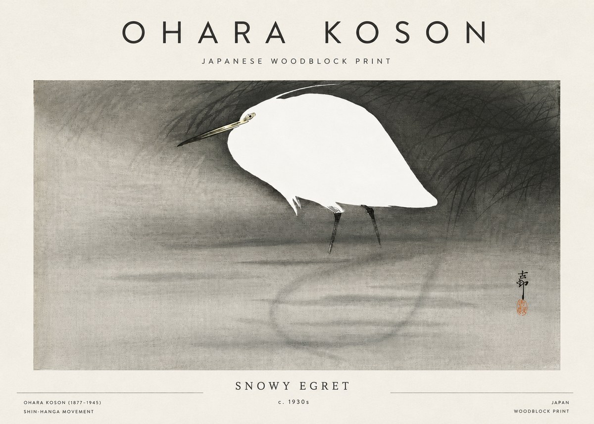 Ohara Koson Snowy Egret No3 - Juliste
