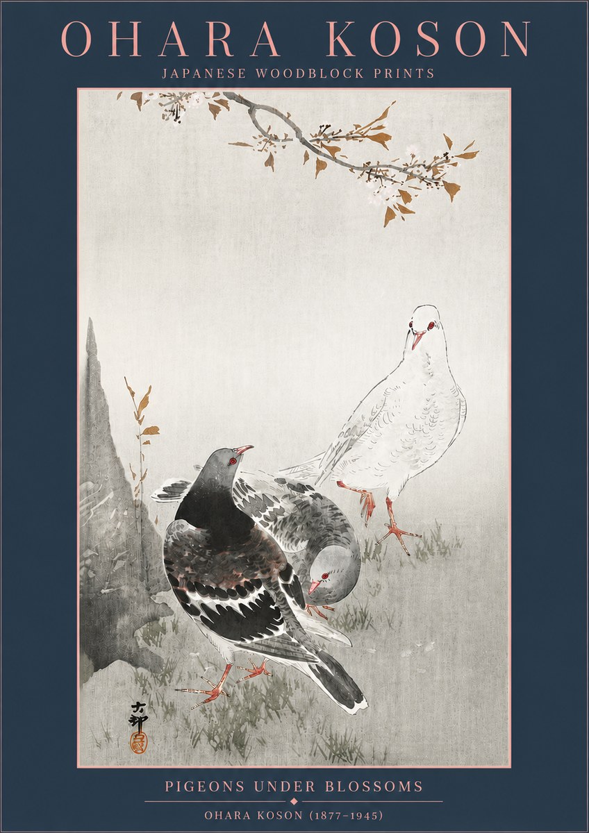 Ohara Koson Pigeons Under Blossoms No4 - Juliste