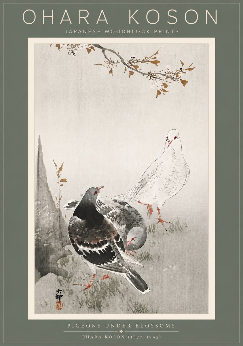Ohara Koson Pigeons Under Blossoms No5 - Juliste