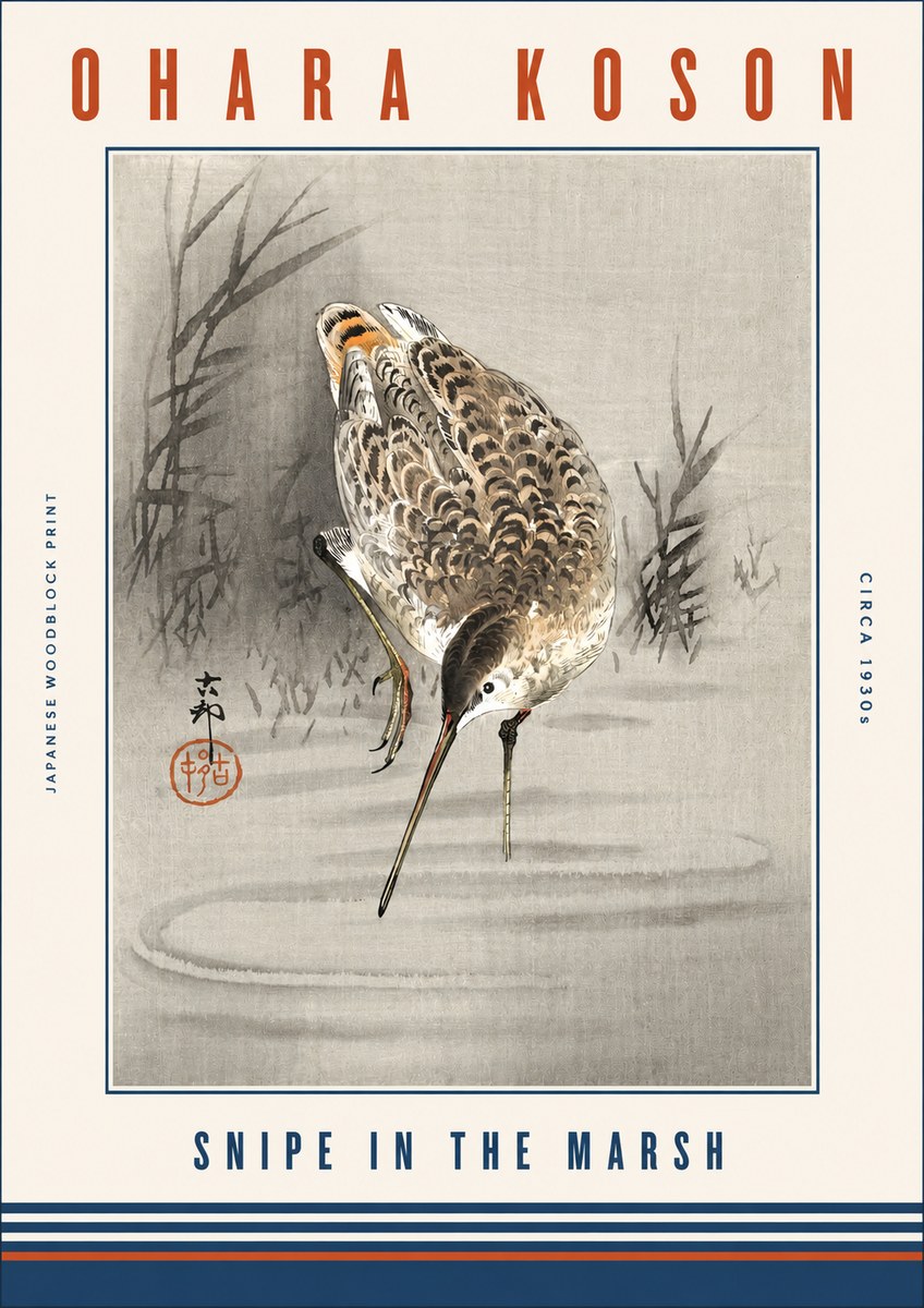 Ohara Koson Snipe in the Marsh No3 - Juliste
