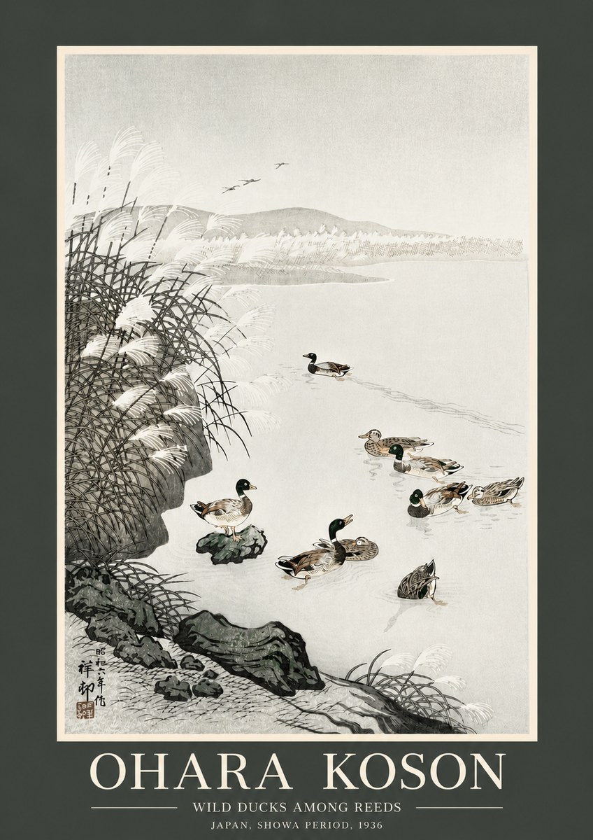 Ohara Koson Wild Ducks Among Reeds No2 - Juliste