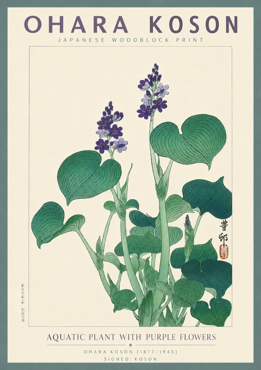 Ohara Koson Aquatic Plant with Purple Flowers No4 - Juliste