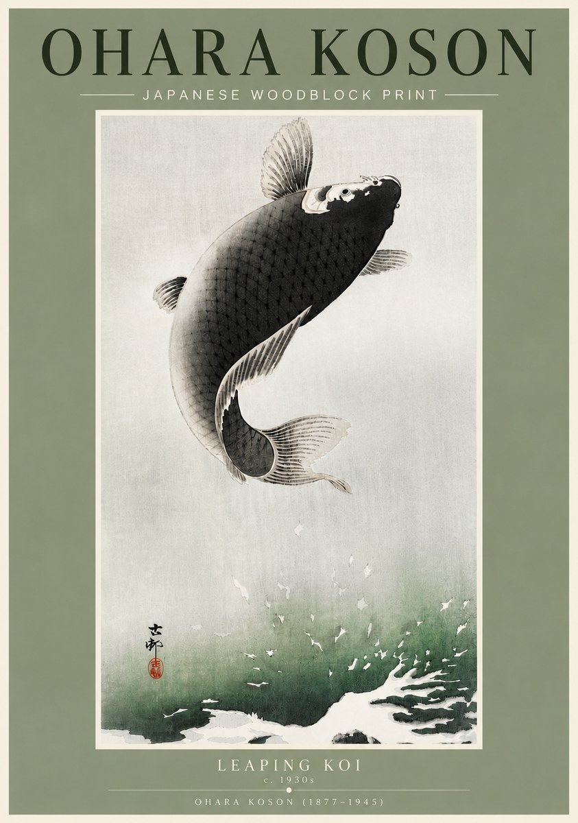 Ohara Koson Leaping Koi II No4 - Juliste