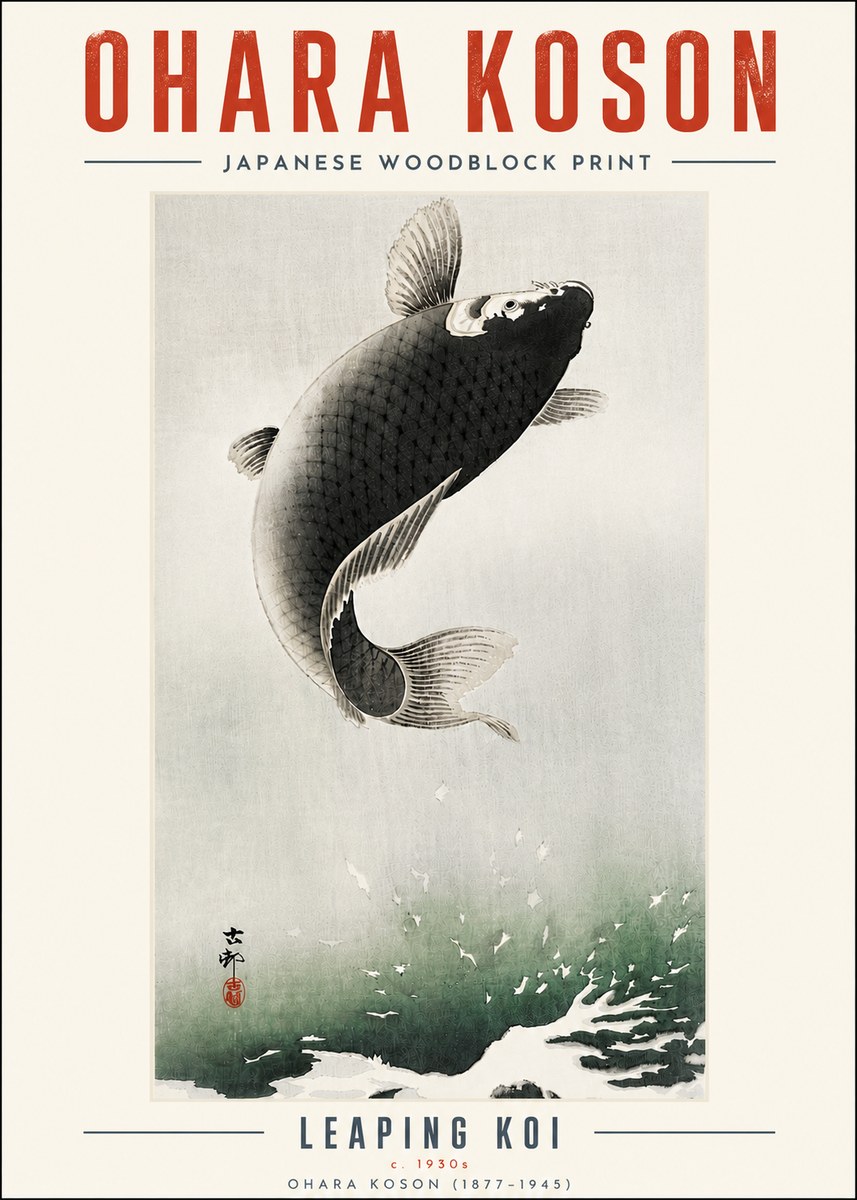 Ohara Koson Leaping Koi II No5 - Juliste