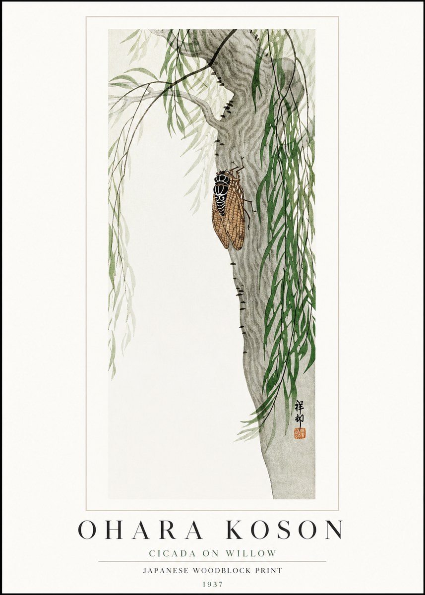 Ohara Koson Cicada on Willow No1 - Juliste