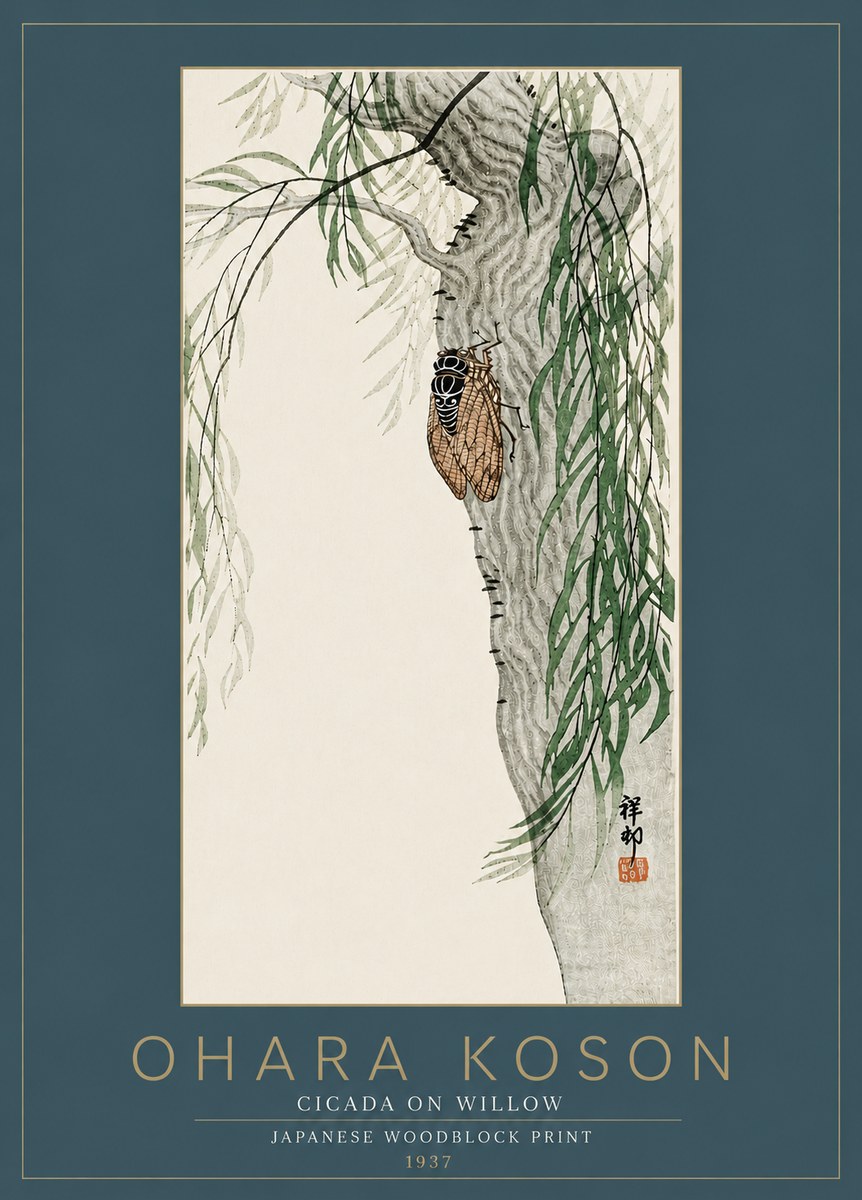 Ohara Koson Cicada on Willow No6 - Juliste