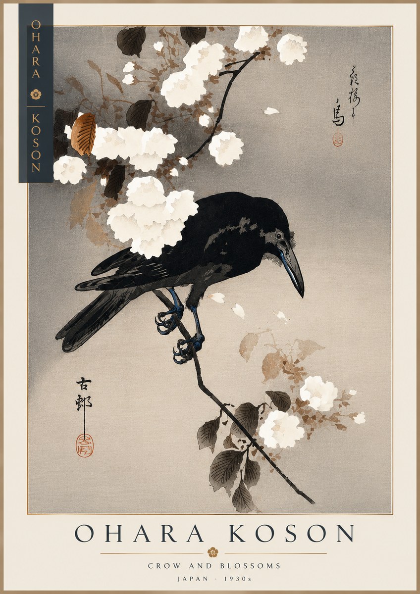 Ohara Koson Crow and Blossoms II No3 - Juliste