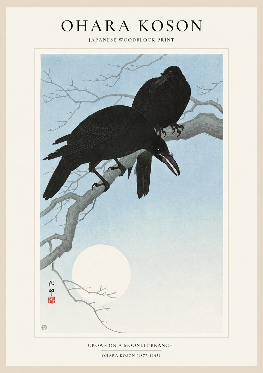 Ohara Koson Crows on a Moonlit Branch No1 - Juliste