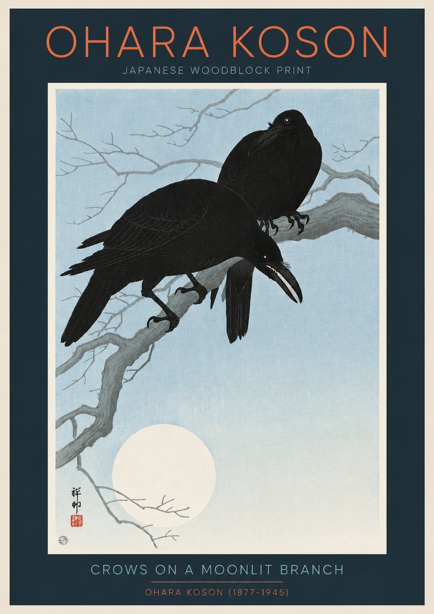 Ohara Koson Crows on a Moonlit Branch No2 - Juliste