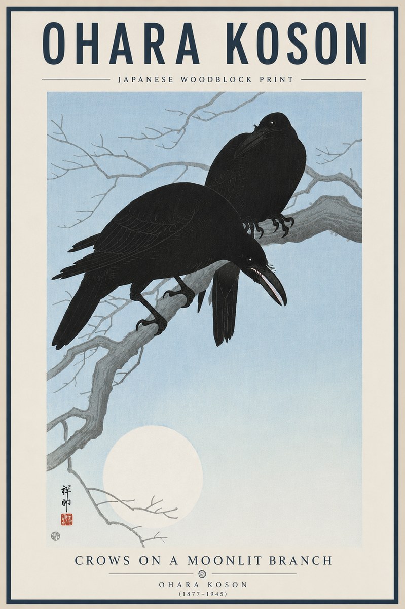Ohara Koson Crows on a Moonlit Branch No5 - Juliste