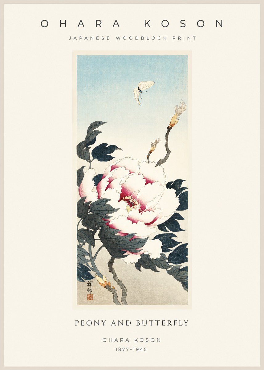 Ohara Koson Peony and Butterfly No1 - Juliste