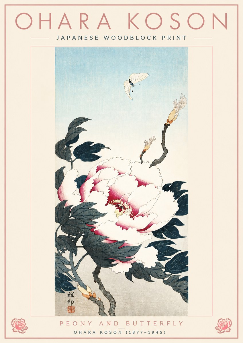 Ohara Koson Peony and Butterfly No4 - Juliste