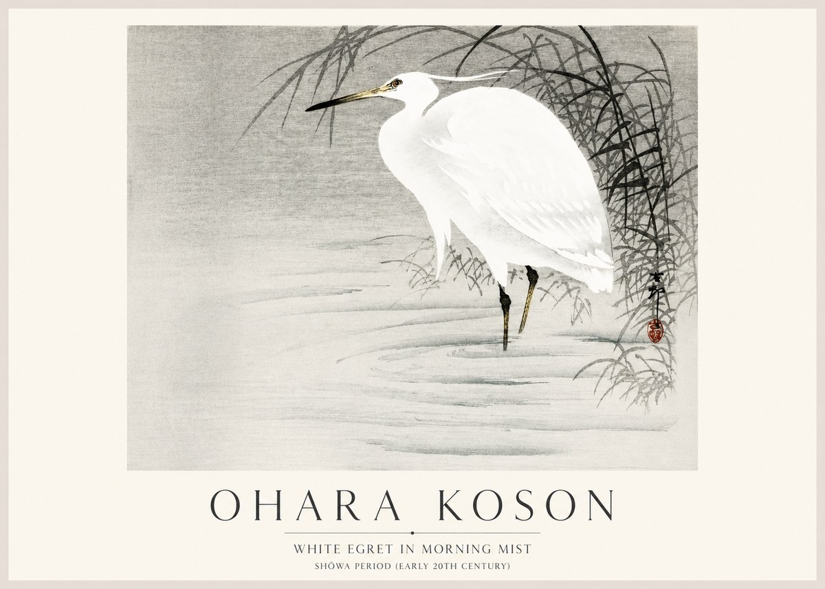 Ohara Koson White Egret in Morning Mist No1 - Juliste