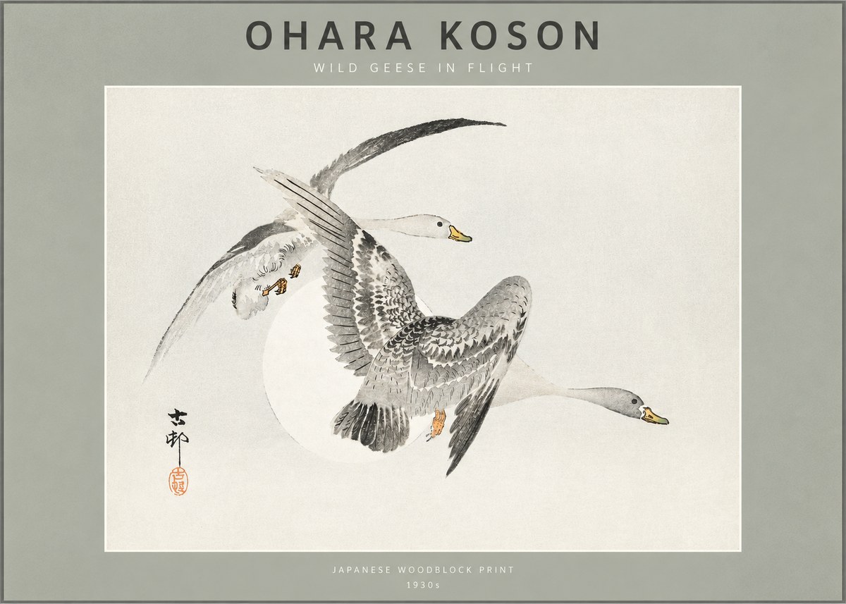 Ohara Koson Wild Geese in Flight I No2 - Juliste