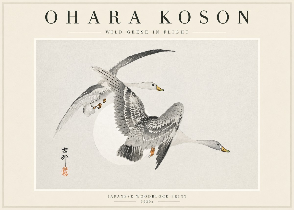 Ohara Koson Wild Geese in Flight I No3 - Juliste