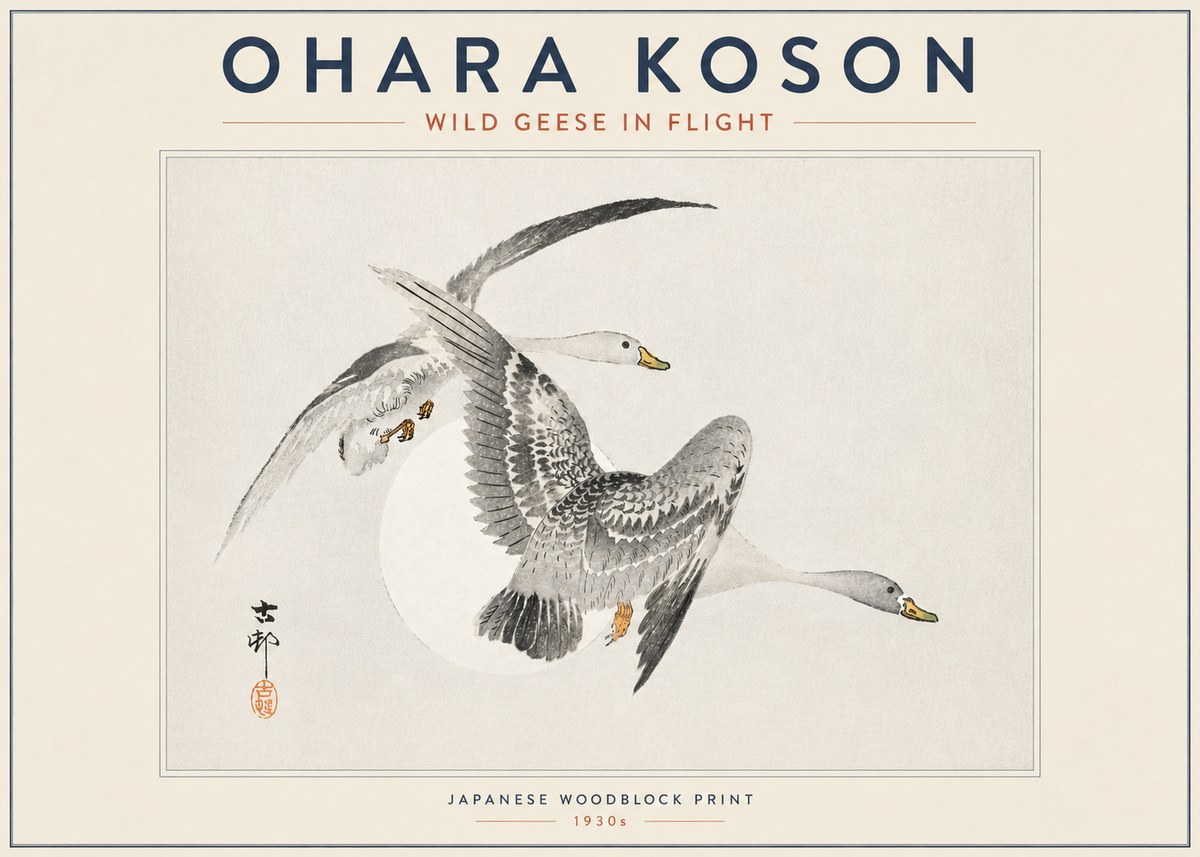 Ohara Koson Wild Geese in Flight I No4 - Juliste