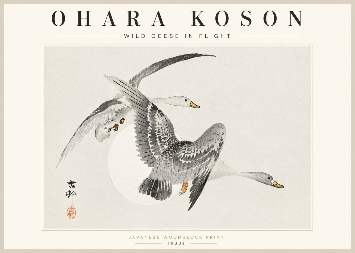 Ohara Koson Wild Geese in Flight I No5 - Juliste