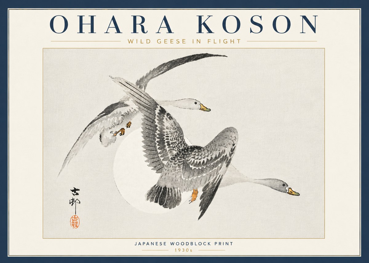Ohara Koson Wild Geese in Flight I No6 - Juliste