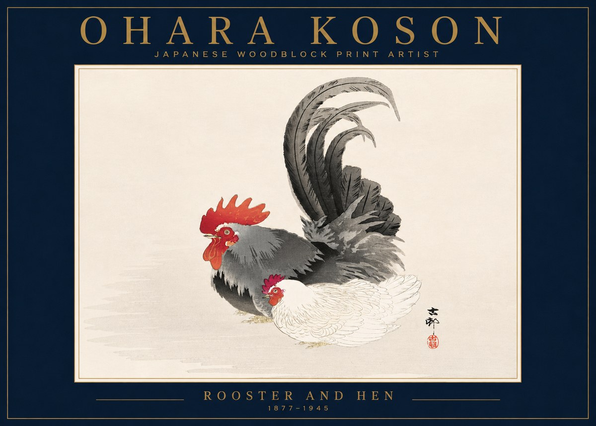 Ohara Koson Rooster and Hen I No4 - Juliste