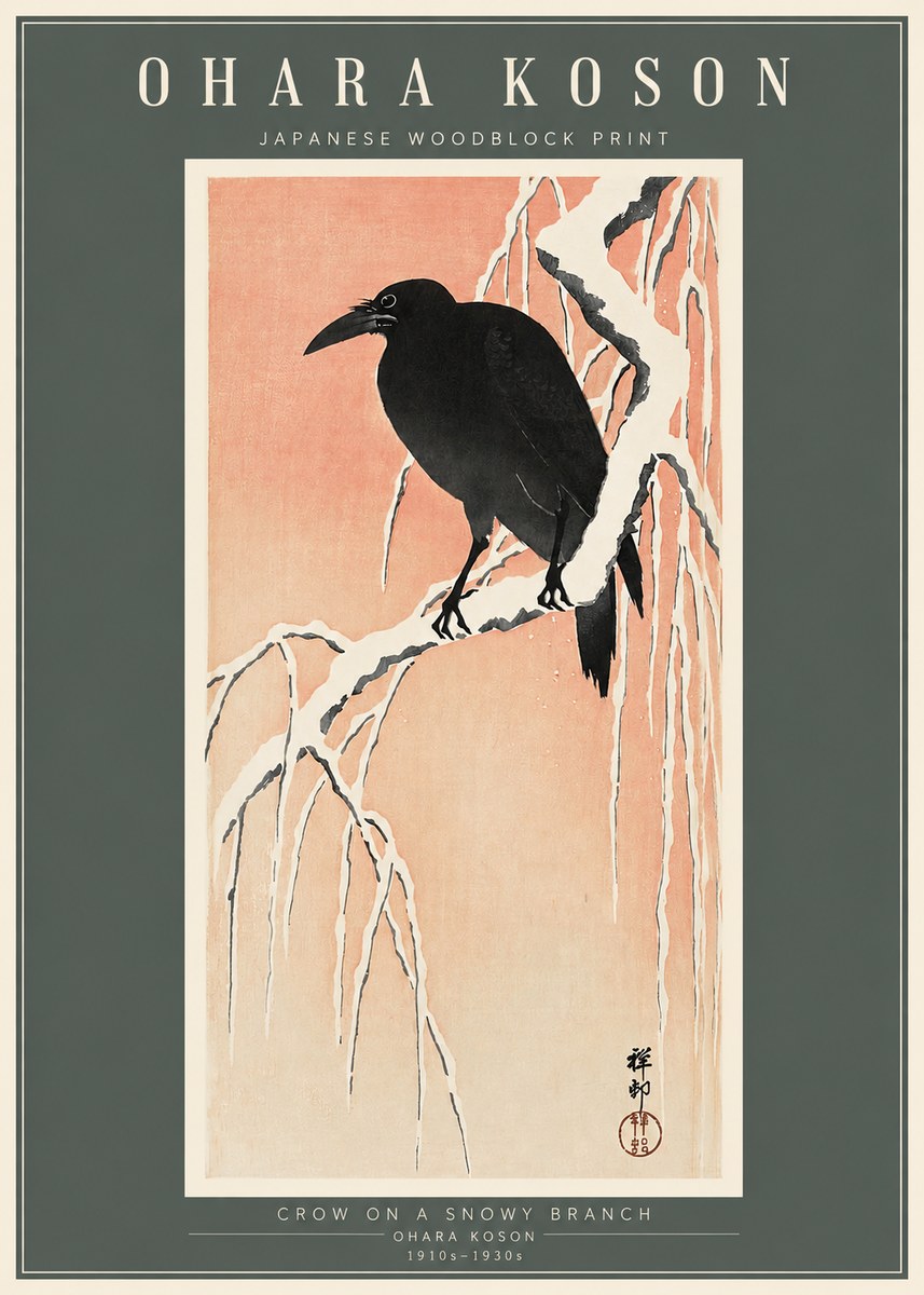 Ohara Koson Crow on a Snowy Branch I No2 - Juliste