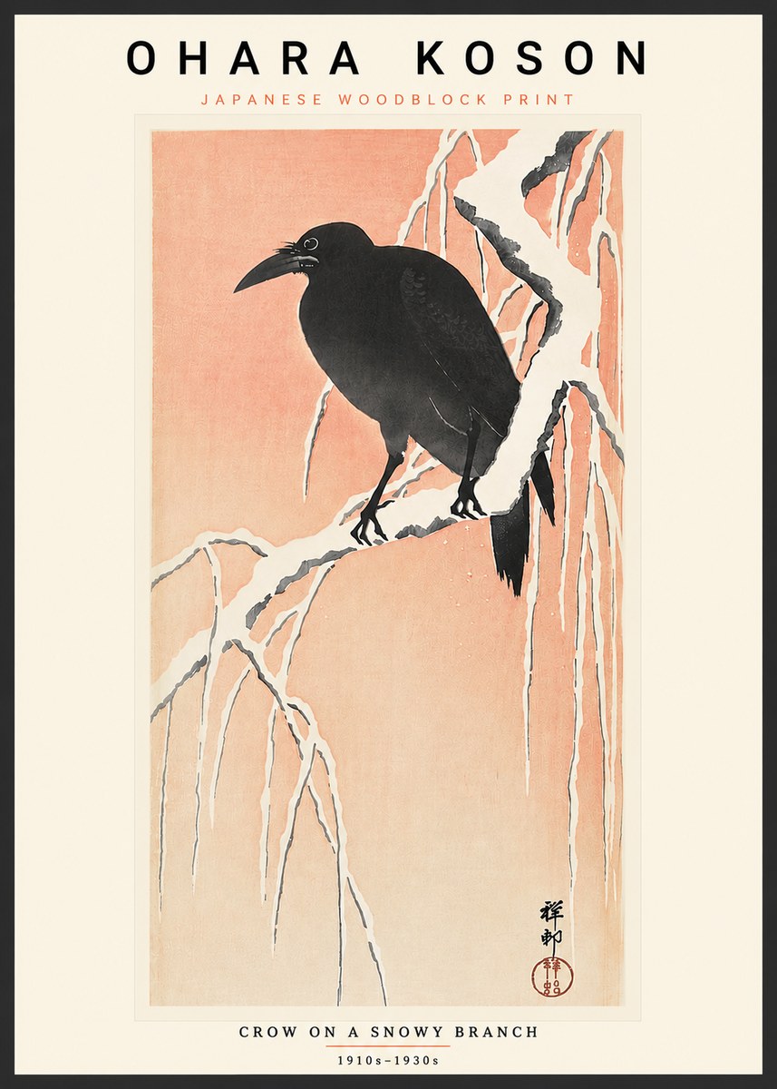 Ohara Koson Crow on a Snowy Branch I No4 - Juliste