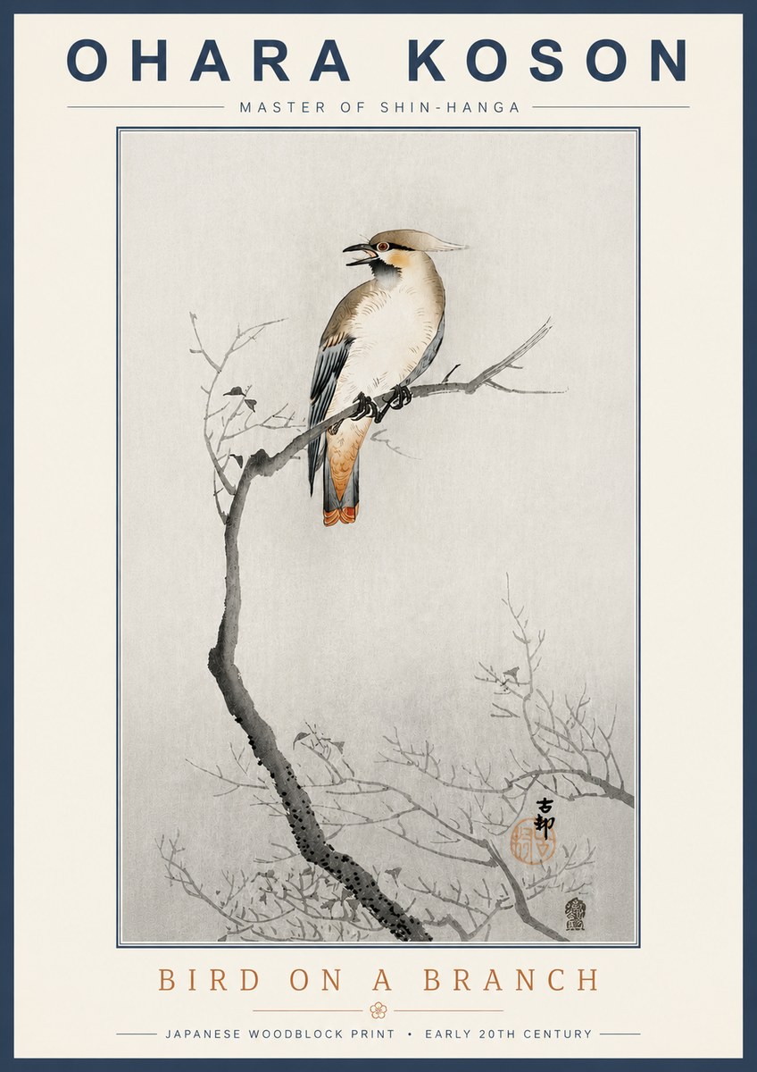 Ohara Koson Bird on a Branch I No4 - Juliste