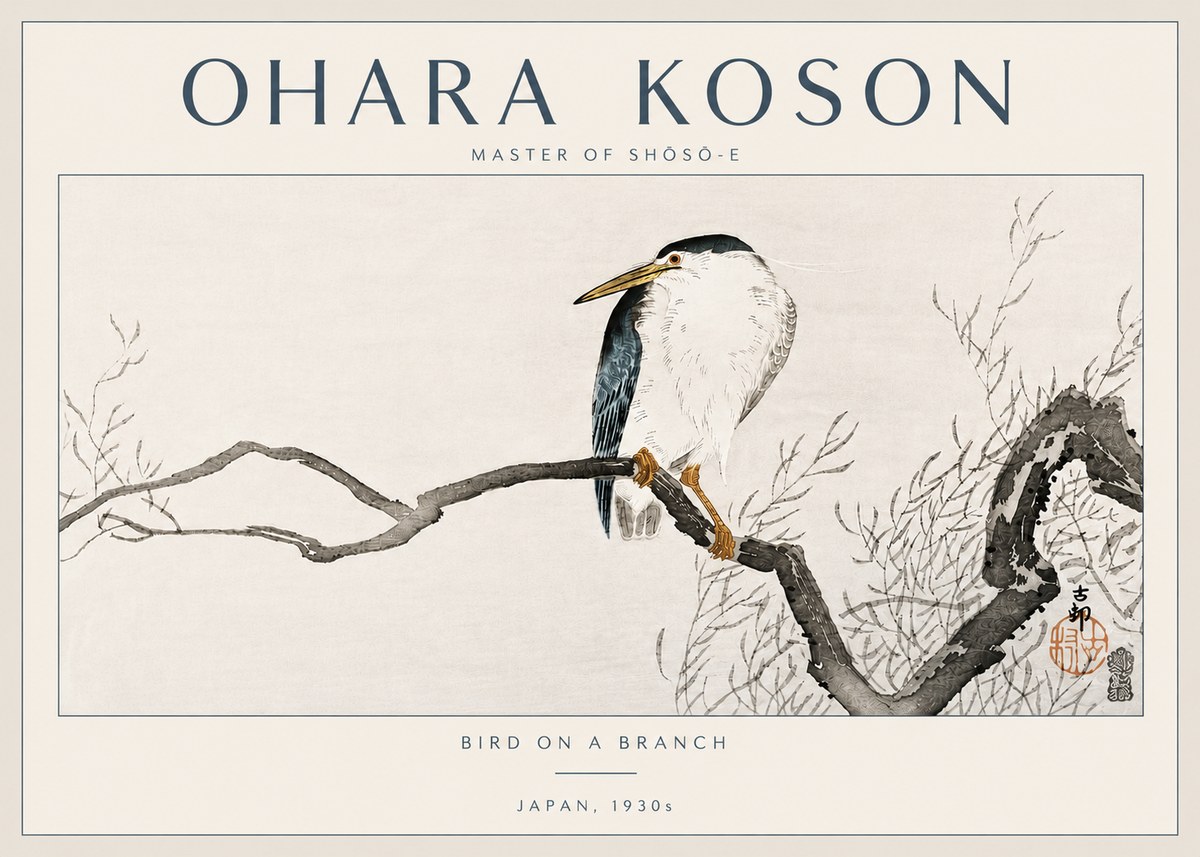 Ohara Koson Bird on a Branch II No6 - Juliste