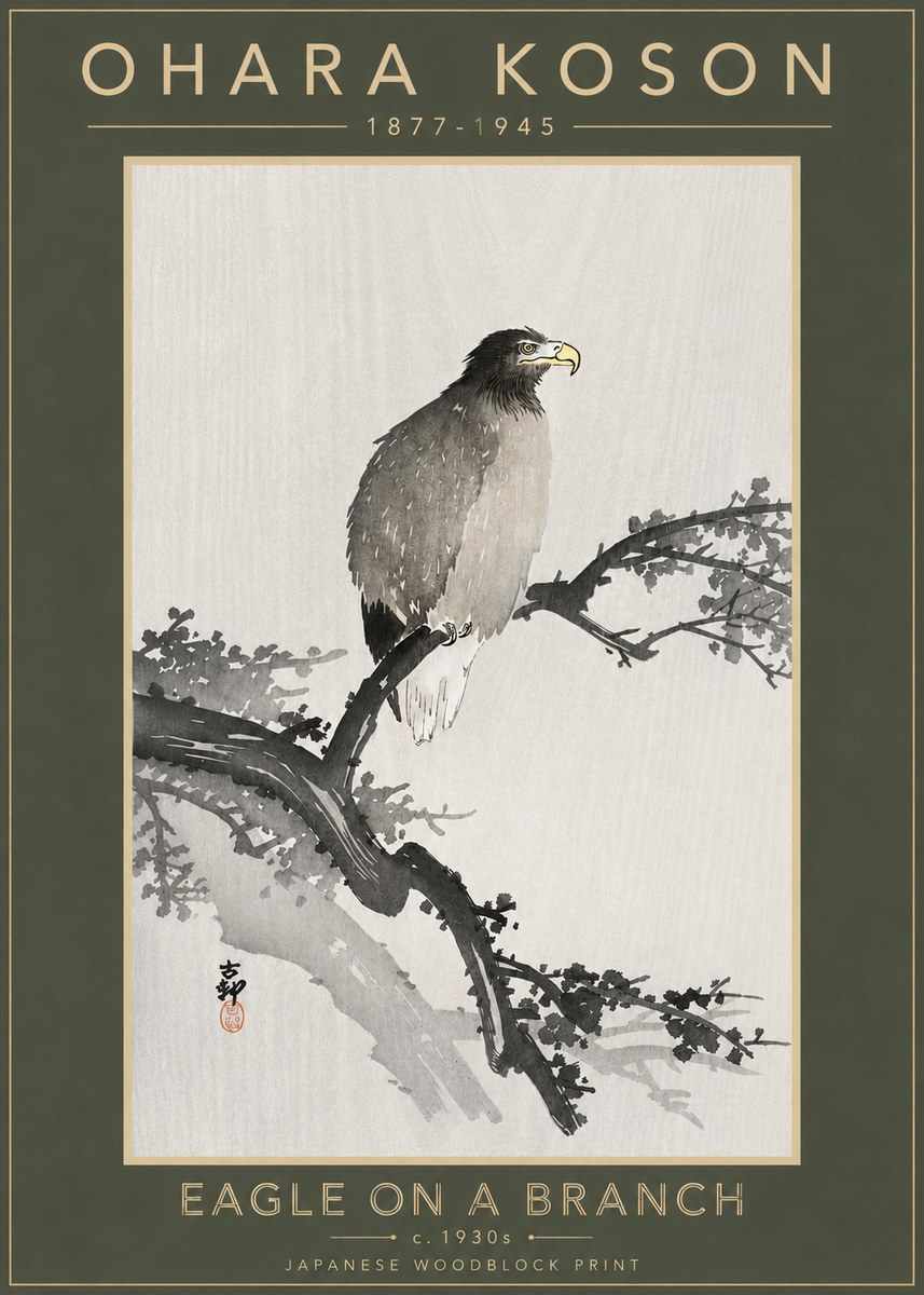 Ohara Koson Eagle on a Branch I No4 - Juliste