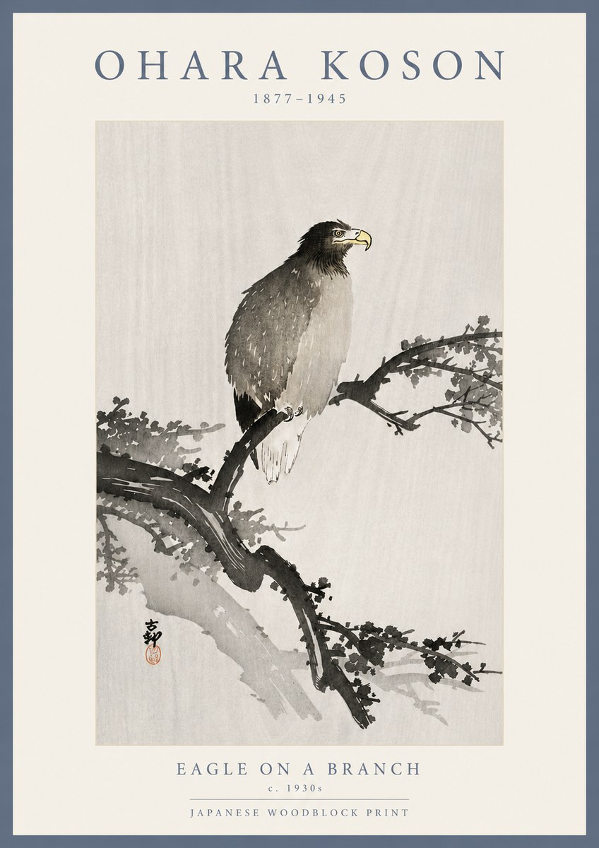 Ohara Koson Eagle on a Branch I No5 - Juliste