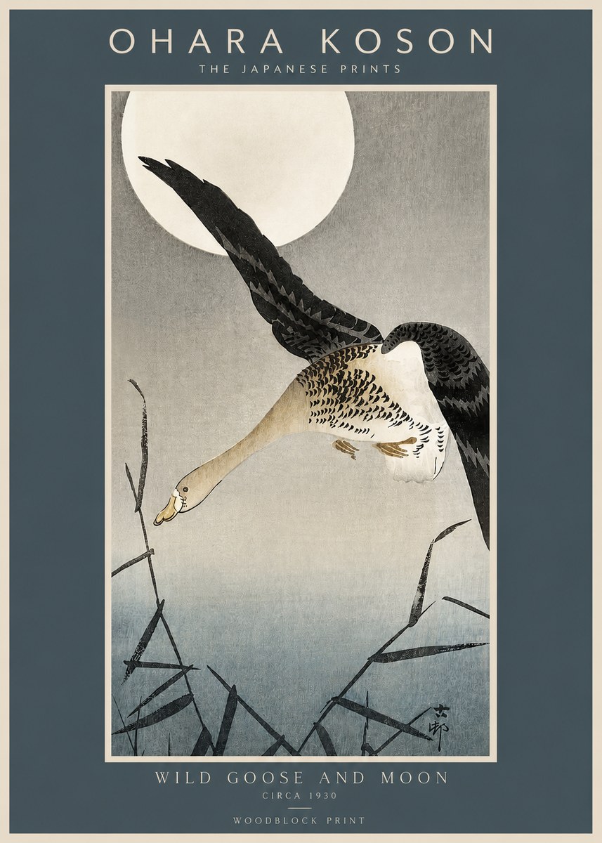 Ohara Koson Wild Goose and Moon No2 - Juliste