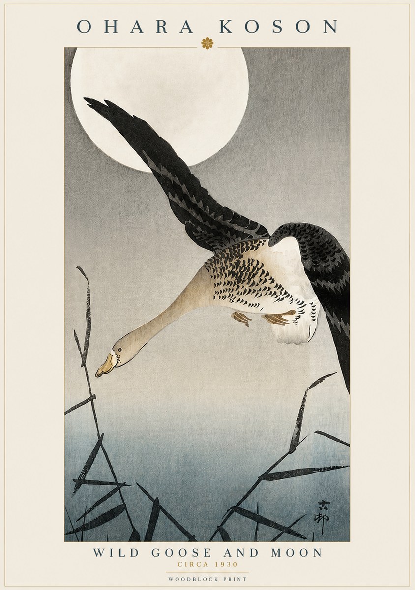 Ohara Koson Wild Goose and Moon No3 - Juliste