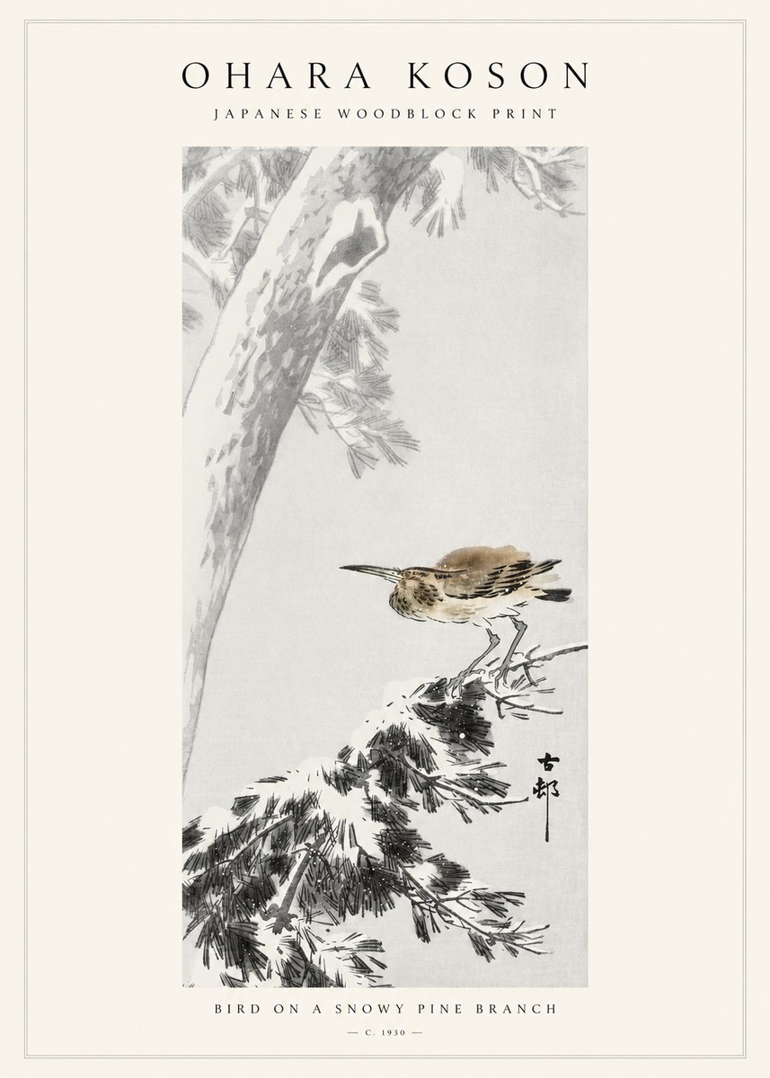 Ohara Koson Bird on a Snowy Pine Branch No1 - Juliste