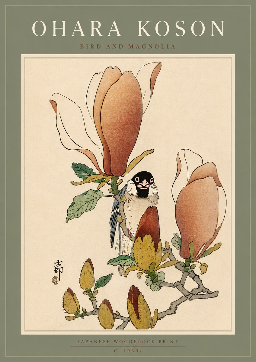 Ohara Koson Bird and Magnolia No5 - Juliste