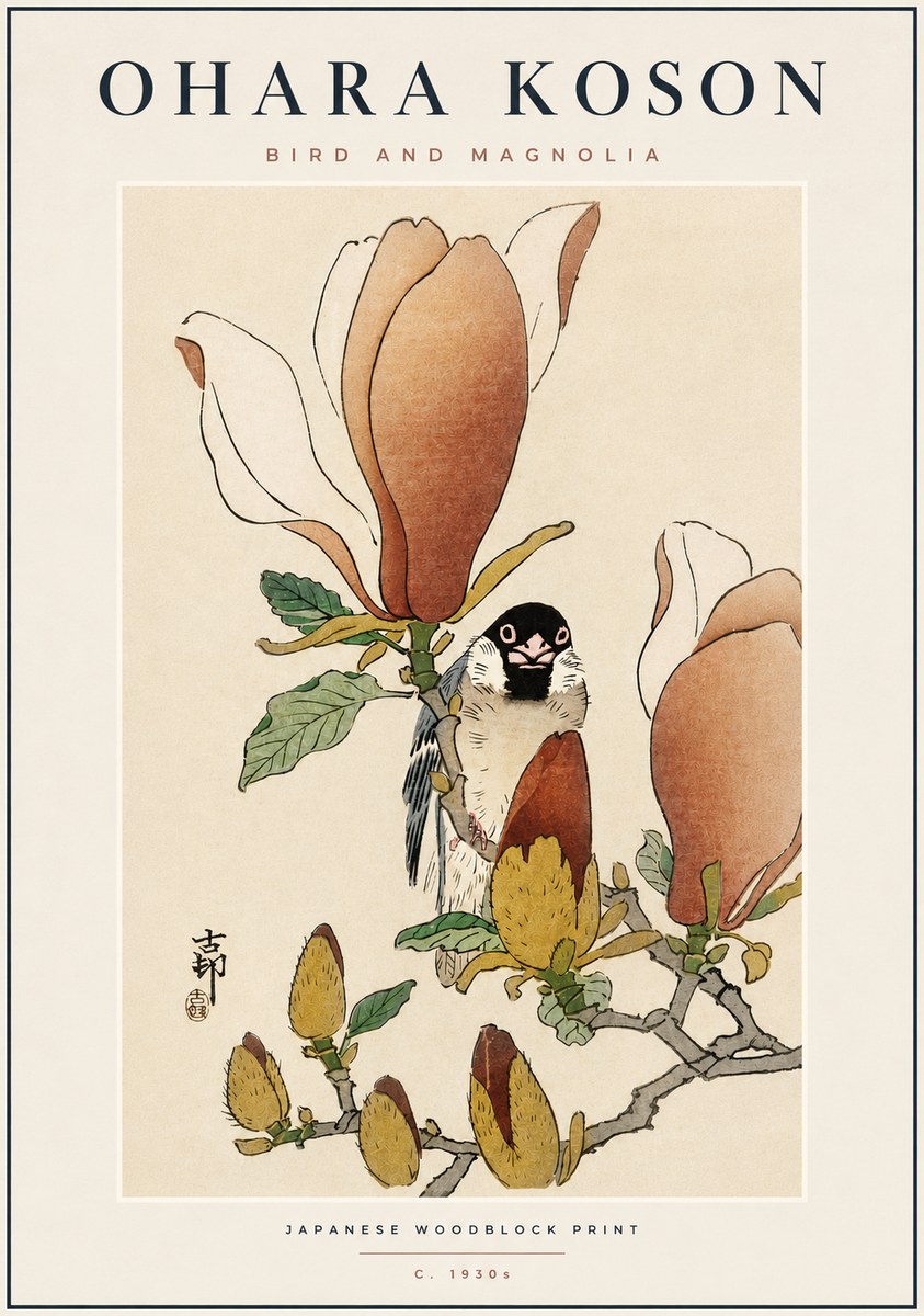 Ohara Koson Bird and Magnolia No6 - Juliste