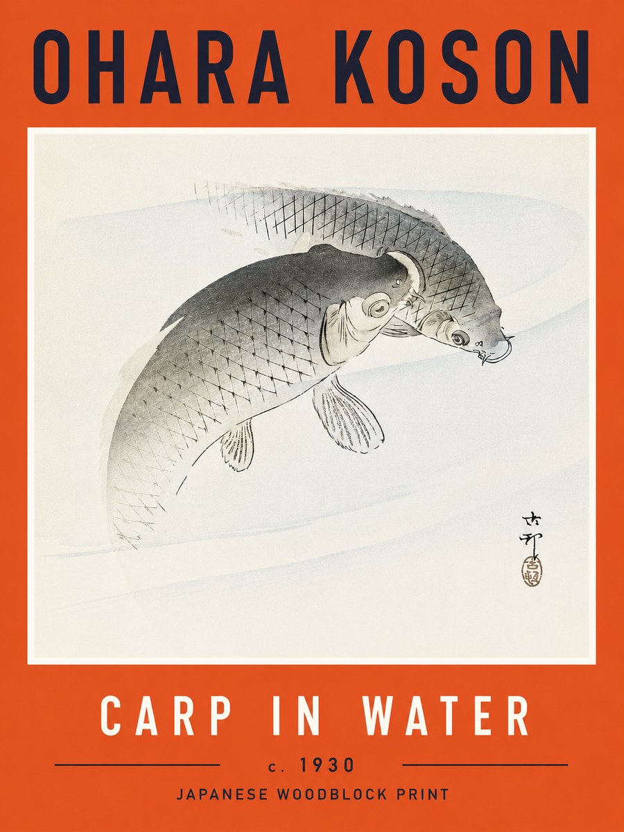 Ohara Koson Carp in Water No6 - Juliste