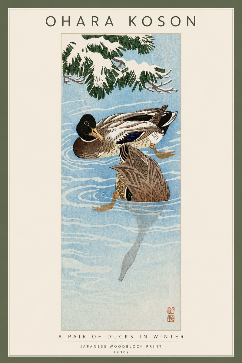 Ohara Koson A Pair of Ducks in Winter No3 - Juliste