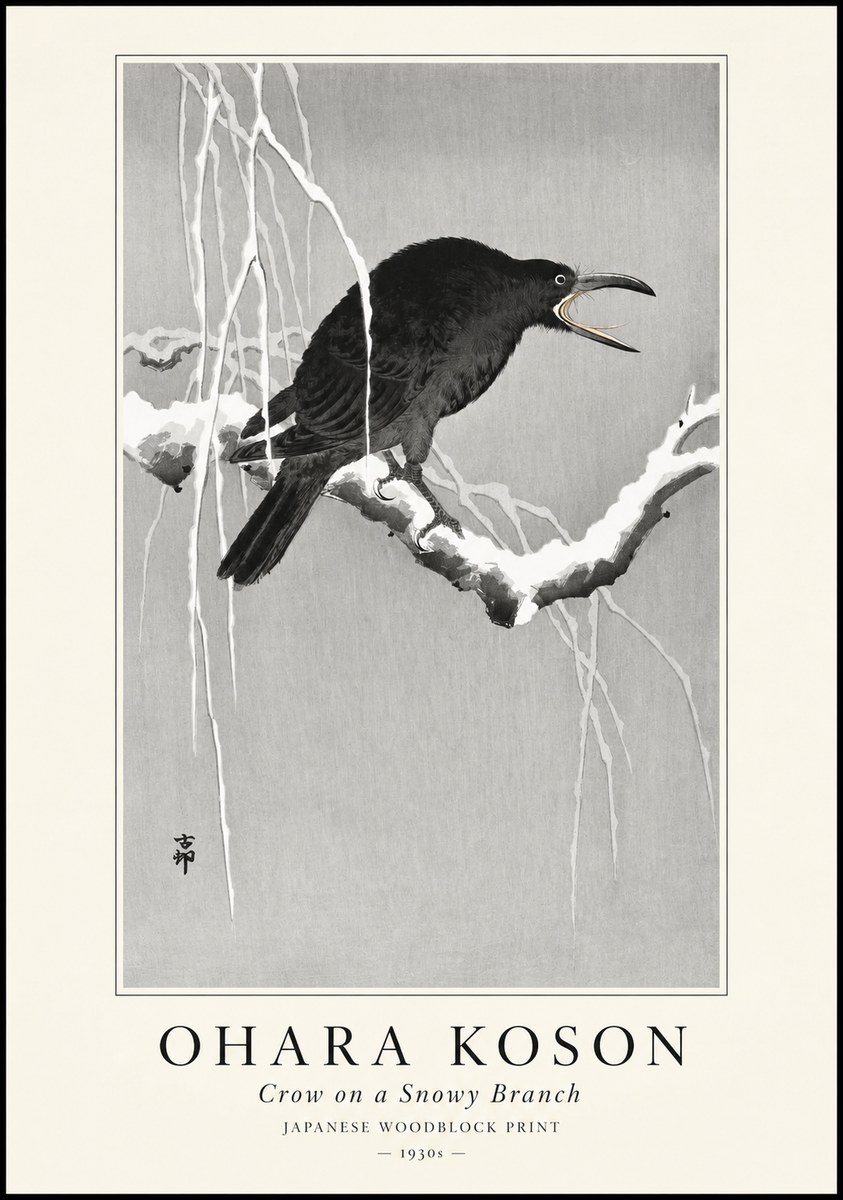 Ohara Koson Crow on a Snowy Branch II No1 - Juliste