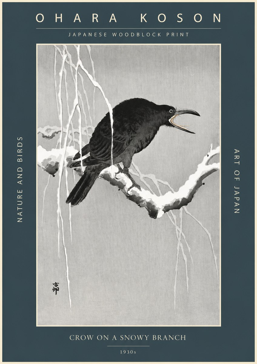 Ohara Koson Crow on a Snowy Branch II No2 - Juliste