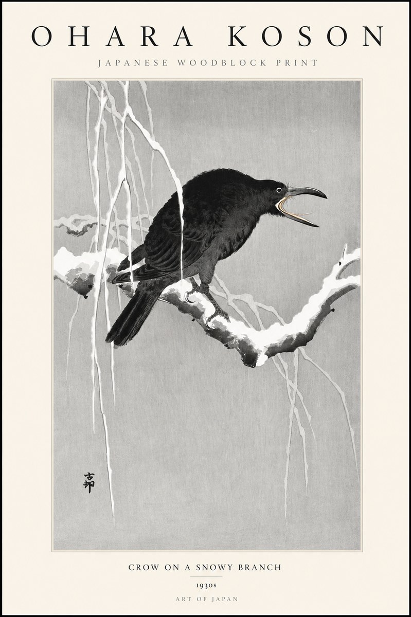 Ohara Koson Crow on a Snowy Branch II No3 - Juliste