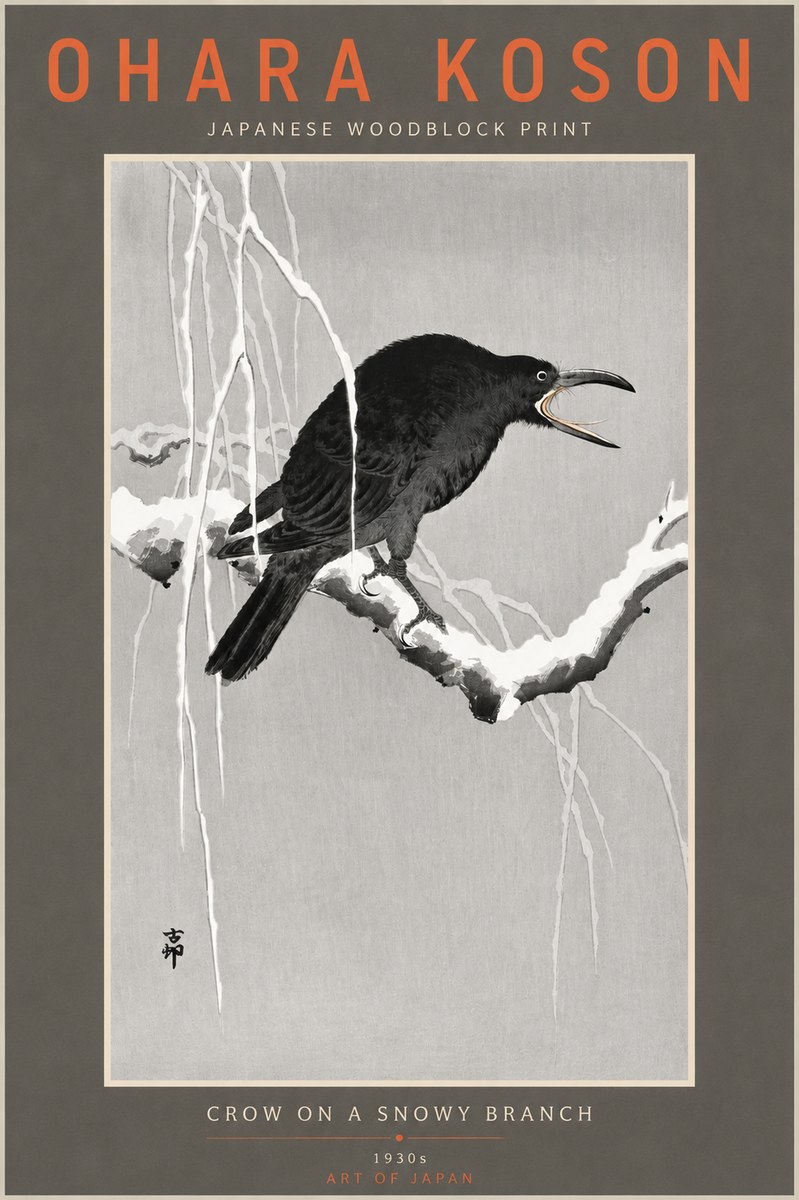 Ohara Koson Crow on a Snowy Branch II No4 - Juliste