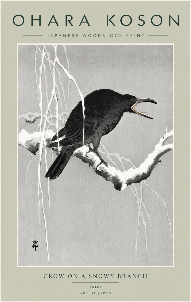 Ohara Koson Crow on a Snowy Branch II No5 - Juliste