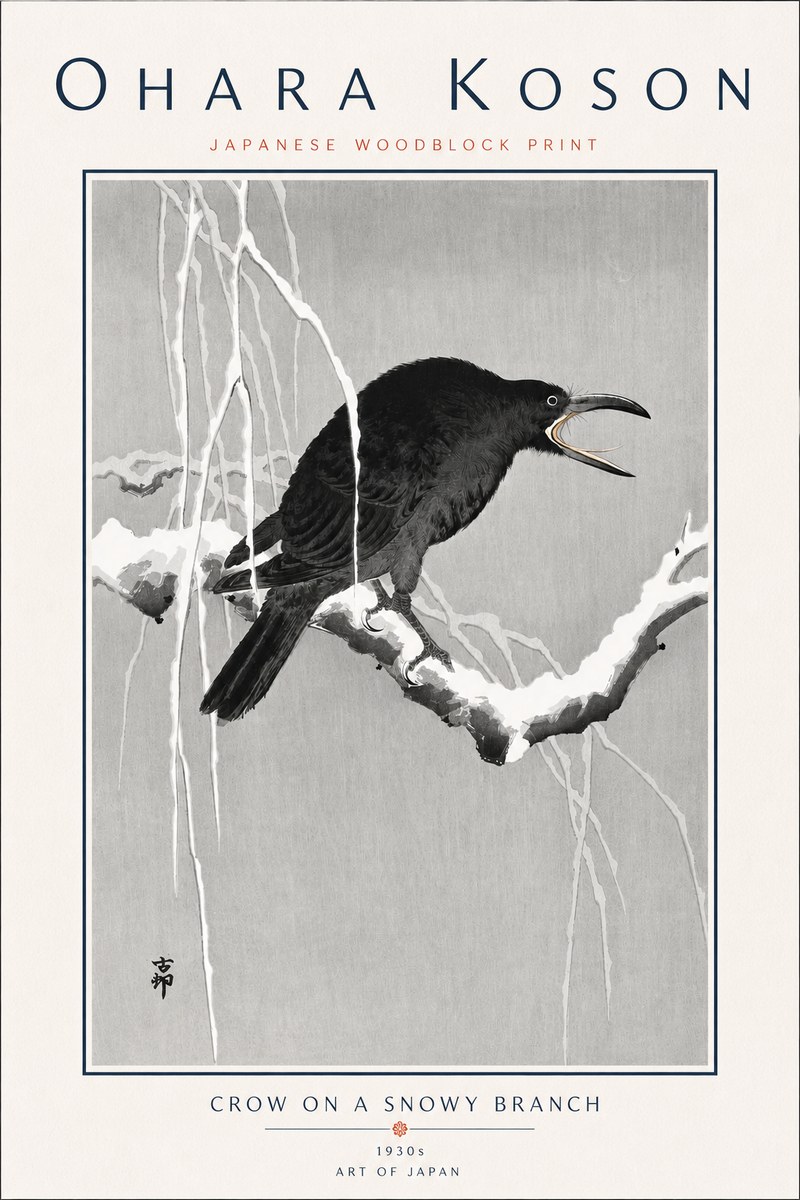 Ohara Koson Crow on a Snowy Branch II No6 - Juliste