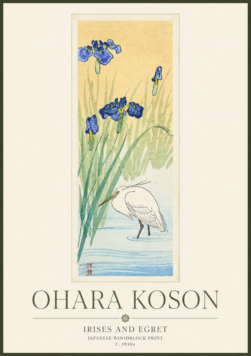 Ohara Koson Irises and Egret No3 - Juliste