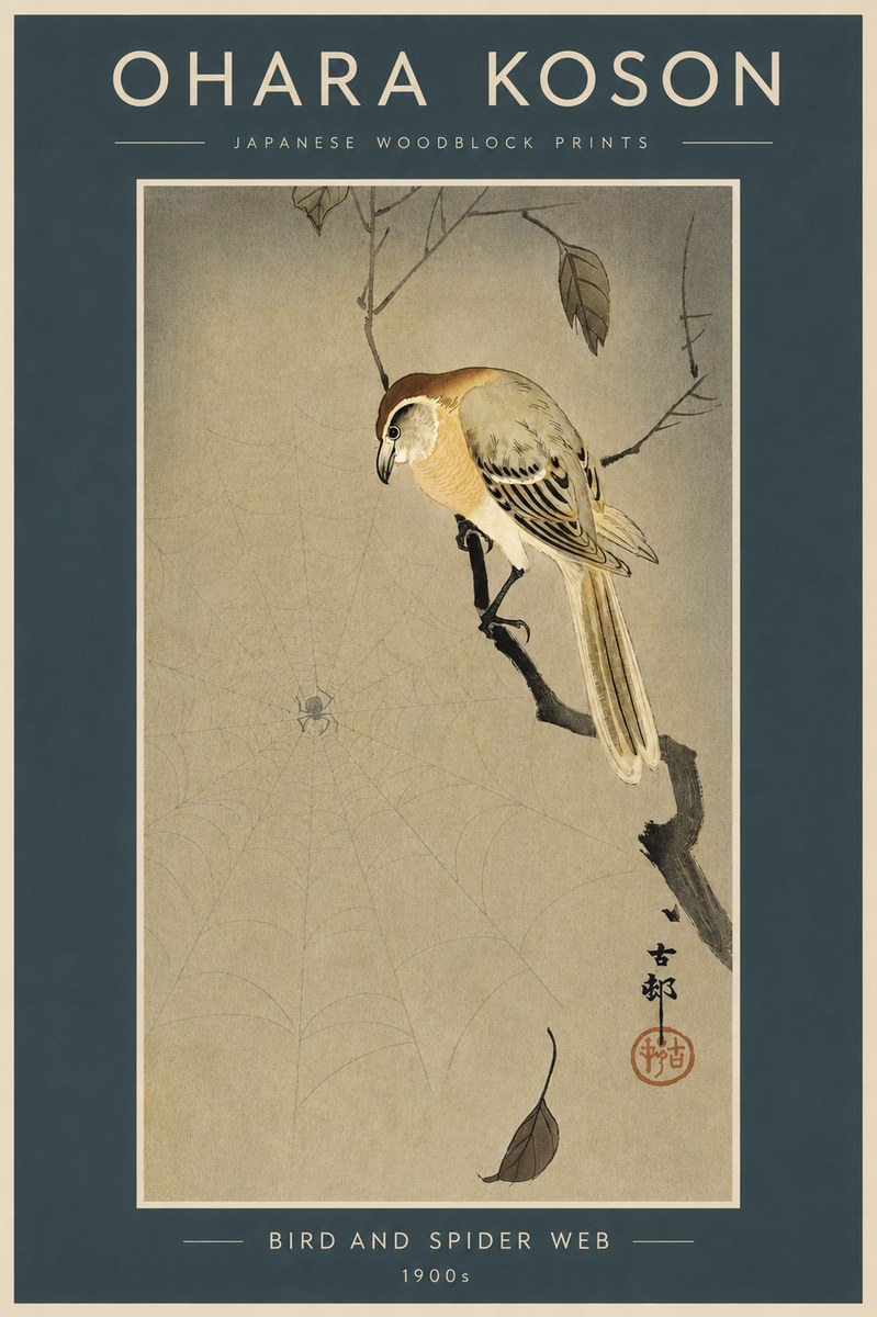 Ohara Koson Bird and Spider Web I No4 - Juliste