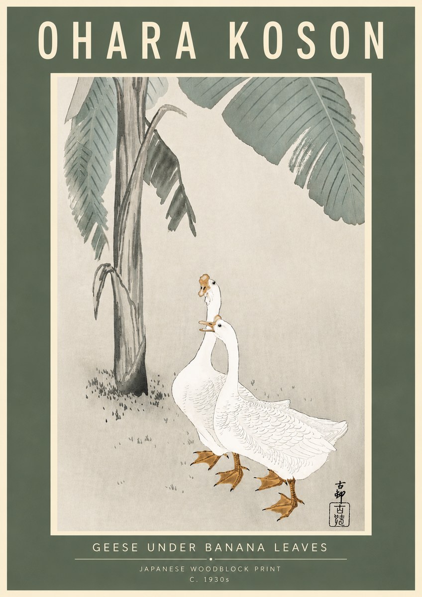 Ohara Koson Geese Under Banana Leaves No4 - Juliste