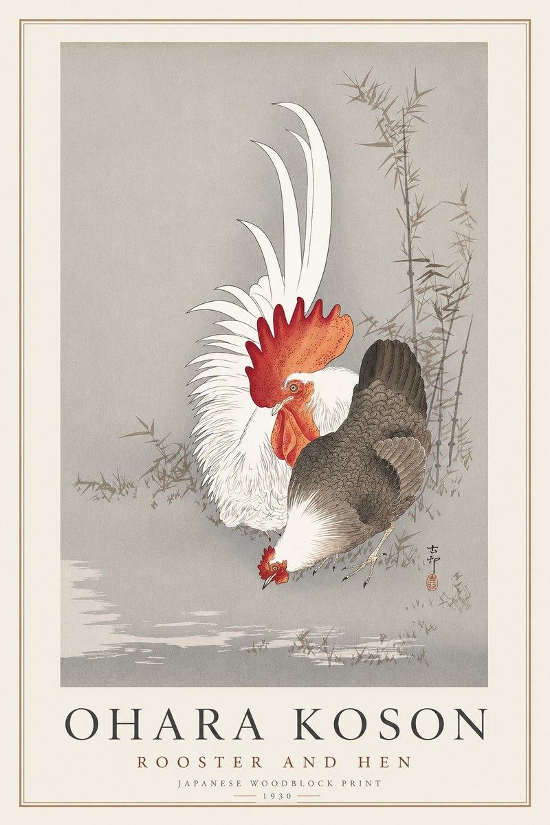 Ohara Koson Rooster and Hen II No1 - Juliste